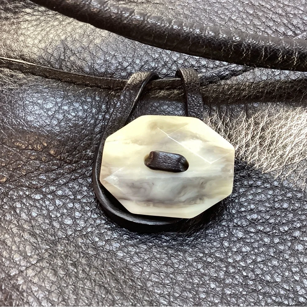 J Jill Black Leather Crossbody with real stone enclosure. JS4